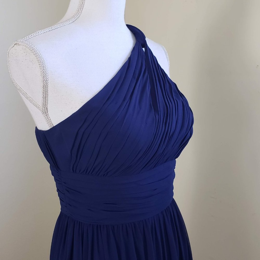 Donna Morgan Rachel Chiffon One Shoulder Formal Dress Midnight Blue Size 2 - Picture 4 of 12